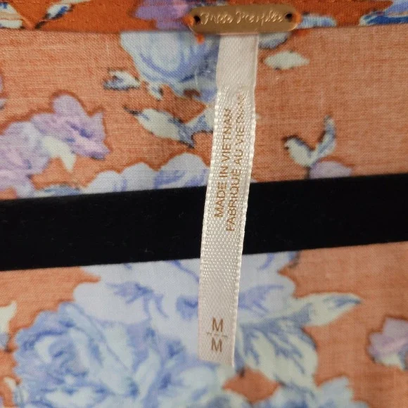 Free People Dress Women's Size M Floral Ruffle Long Sleeve Mini Orange Boho NWT - Picture 5 of 10